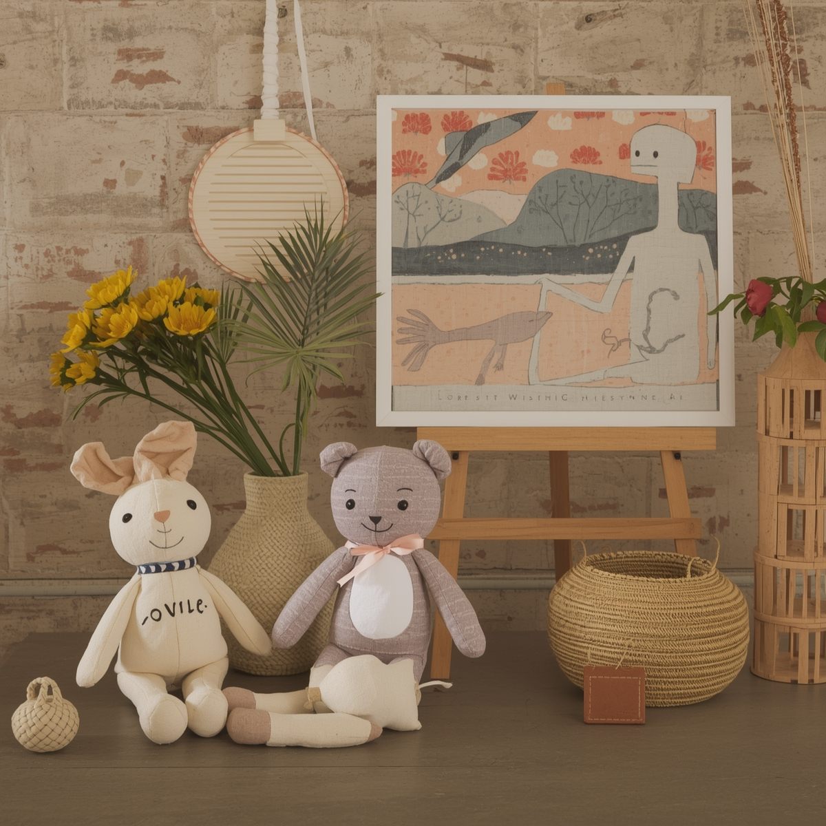 Carved wooden candle holder set